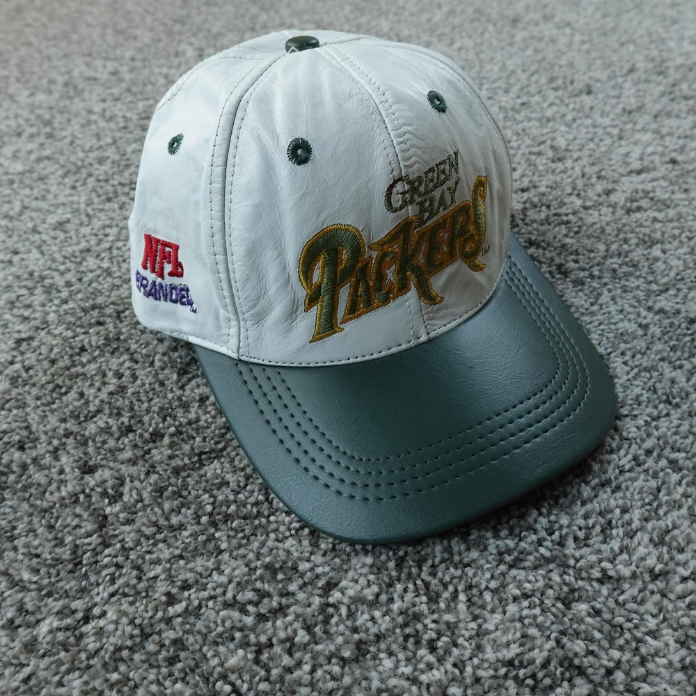 VTG Green Bay Packers Hat Mens One Size Snap Back Cap‎ NFL Football Leather USA